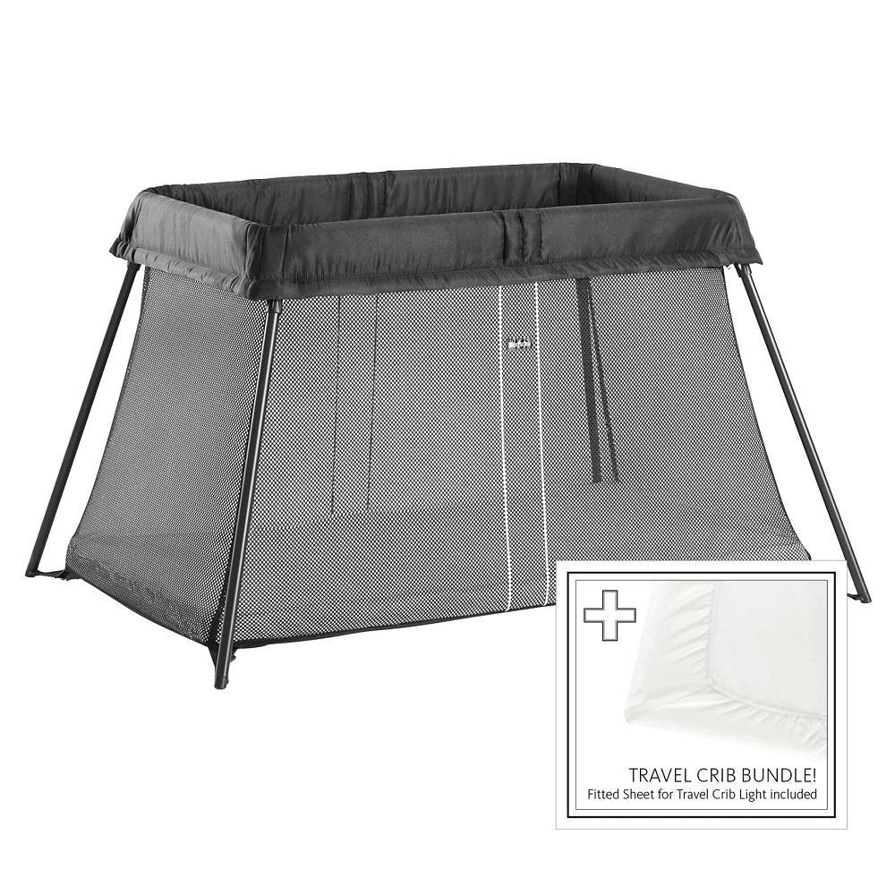 Baby Bjorn Play Yard Light Bundle with Fitted Sheet Black Mesh