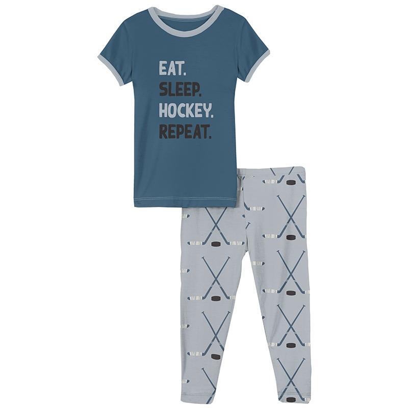 KicKee Pants Short Sleeve Pajama Set (Pearl Blue Hockey