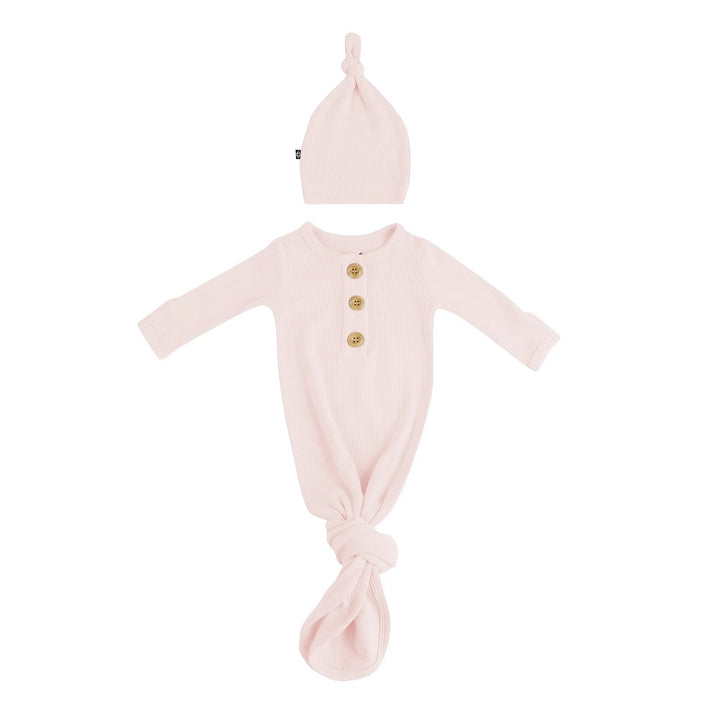 Kyte Baby Ribbed Knotted Gown with Hat Set (Blush)