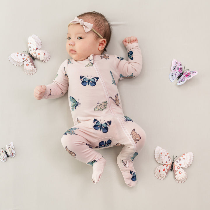 Kyte Baby Zippered Footie (Blush Butterfly)