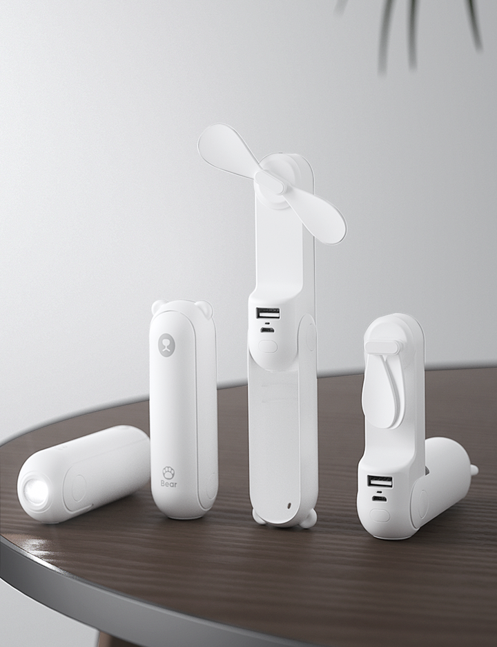 BuggyGear USB-C Rechargeable Bear Fan - White-Gear-BuggyGear-031965 WH-babyandme.ca