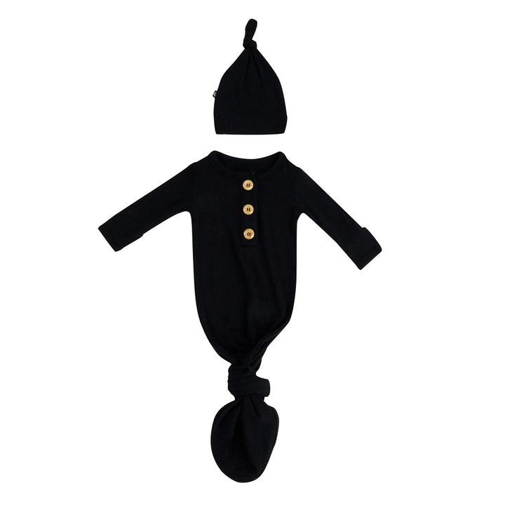 Kyte Baby Ribbed Knotted Gown with Hat Set (Midnight)