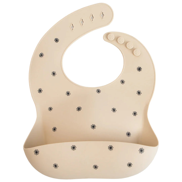 Mushie Silicone Baby Bib (Black Daisy)-Feeding-Mushie-028661 BD-babyandme.ca