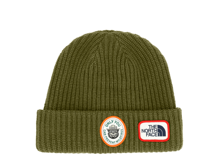 The North Face Kids' Salty Lined Beanie (Forest Olive/Smokey The Bear Patch)