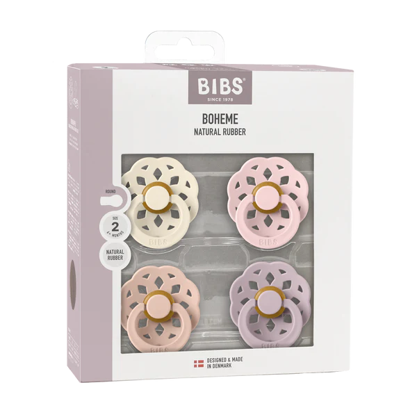 BIBS Boheme Round Latex Pacifier 4-Pack (Ivory/Blush/Blossom/Dusky Lilac)