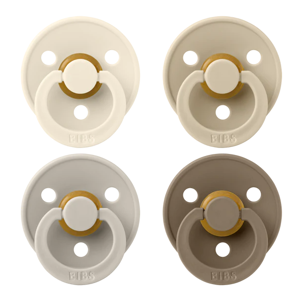 BIBS Colour Round Latex Pacifier 4-Pack (Ivory/Sand/Vanilla/Dark Oak)