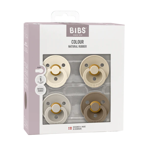 BIBS Colour Round Latex Pacifier 4-Pack (Ivory/Sand/Vanilla/Dark Oak)