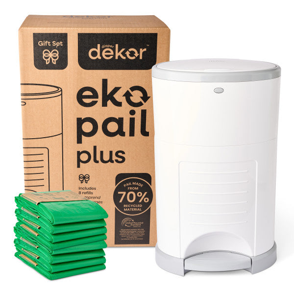 Dekor Eko Plus Hands-Free Diaper Pail Gift Set (White)