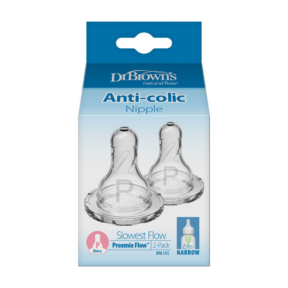 Dr. Brown's Narrow Natural Flow Baby Bottle Nipples Preemie (2-Pack)