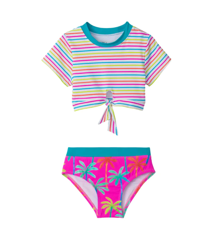 Hatley Girls Short Sleeve Tankini Set (Painted Palms)