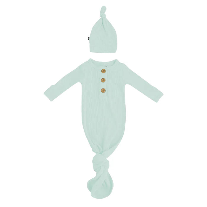 Kyte Baby Ribbed Knotted Gown with Hat Set (Sage)