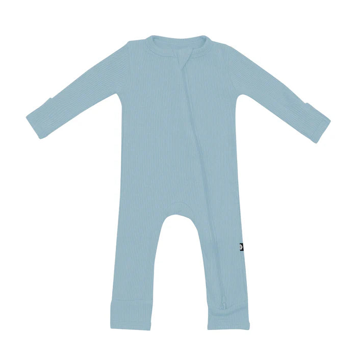 Kyte Baby Ribbed Zipper Romper (Dusty Blue)