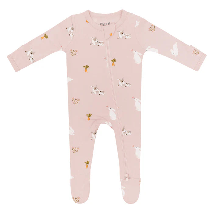 Kyte Baby Zippered Footie (Blush Rabbit)