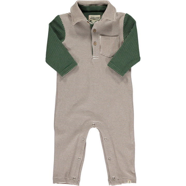 Me & Henry Arlington Cosy Polo Romper (Cream/Green Arms)