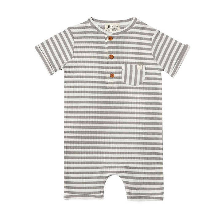 Me & Henry Camborne Henley Romper (Grey/White Stripe)