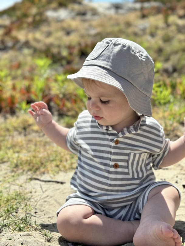 Me & Henry Camborne Henley Romper (Grey/White Stripe)