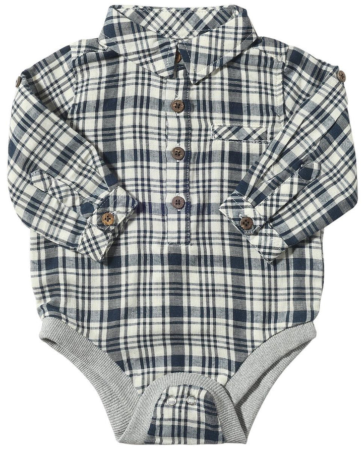 Me & Henry Jasper Woven Onesie (Navy/White Plaid)