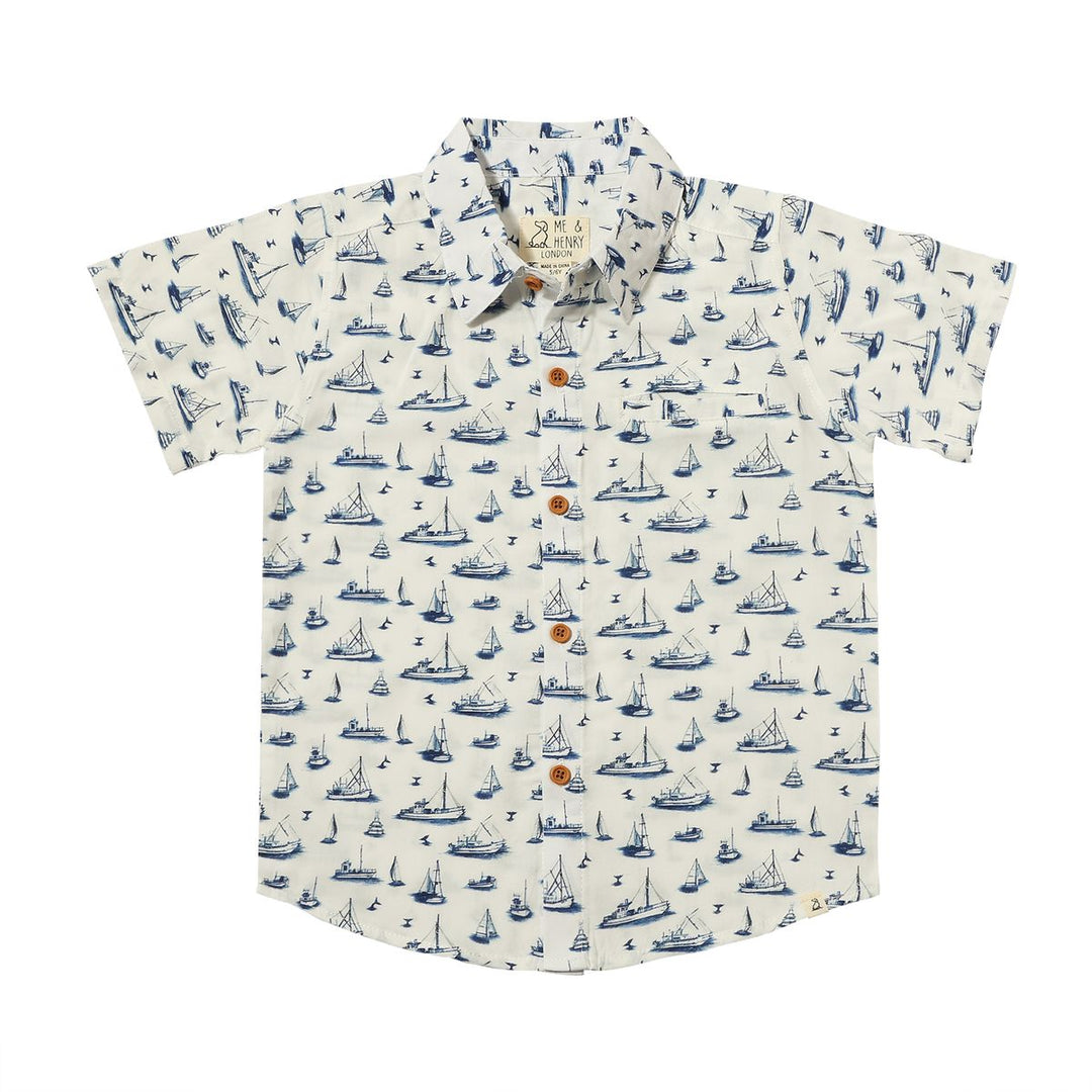 Me & Henry Maui Shirt (Navy Boats)