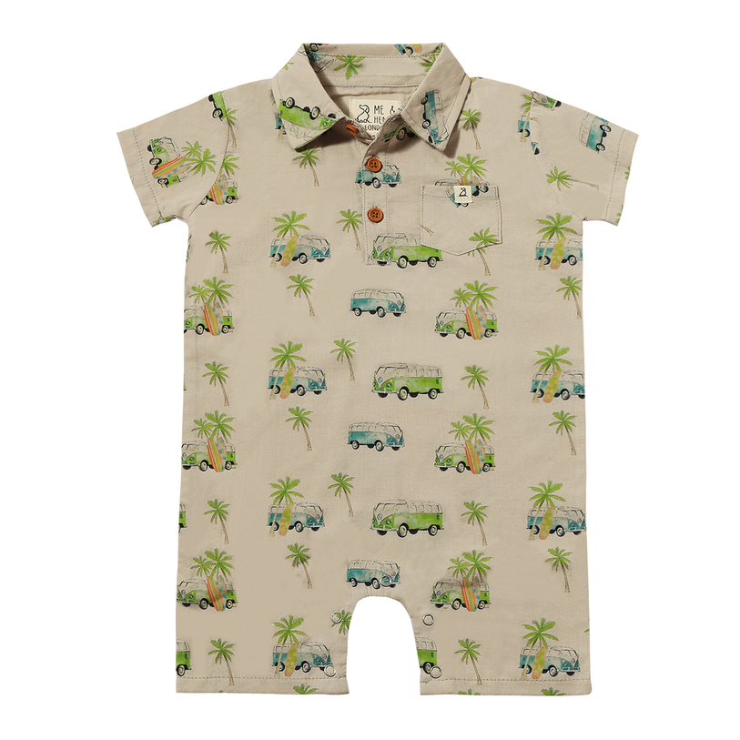 Me & Henry Molokai Romper (Grey Campervan)