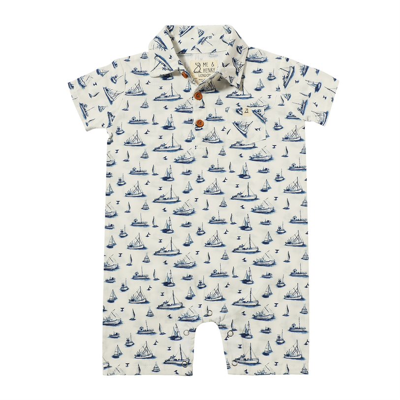 Me & Henry Molokai Romper (Navy Boats)