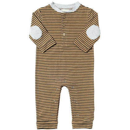 Me & Henry Niota Henley Romper (Tan/Black Stripe)