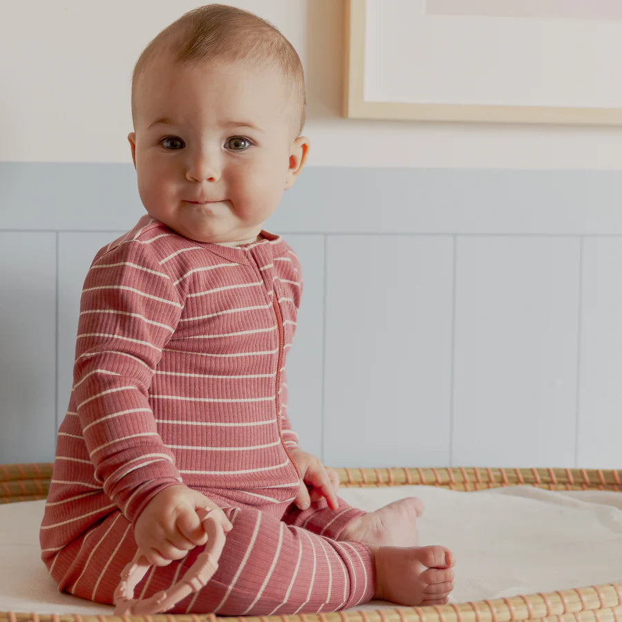 Petit Lem 24Q02 Modal Ribbed Sleeper (Raspberry Striped)