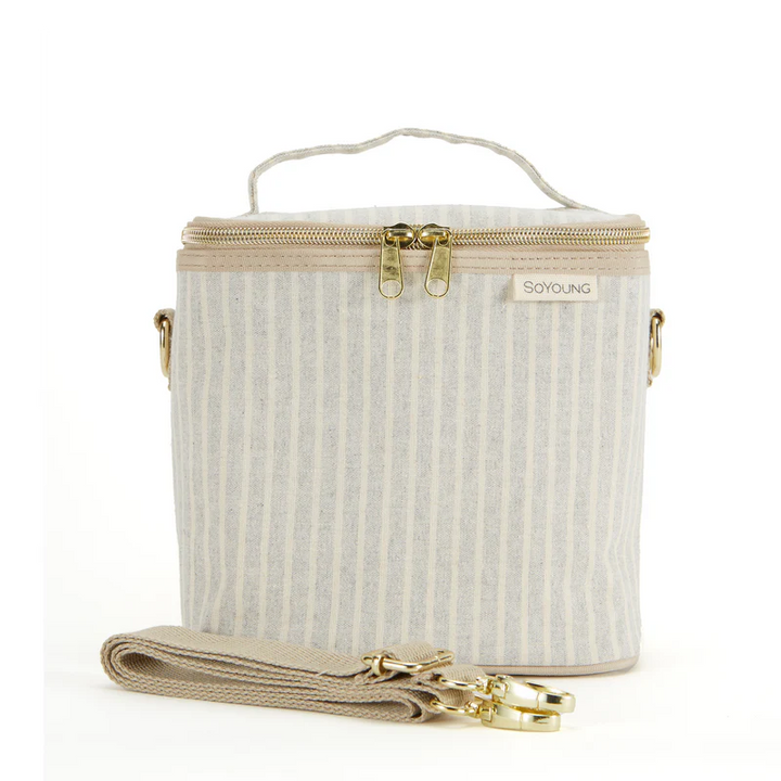 So Young Linen Lunch Petite Poche (Sand & Stone Beach Stripe)