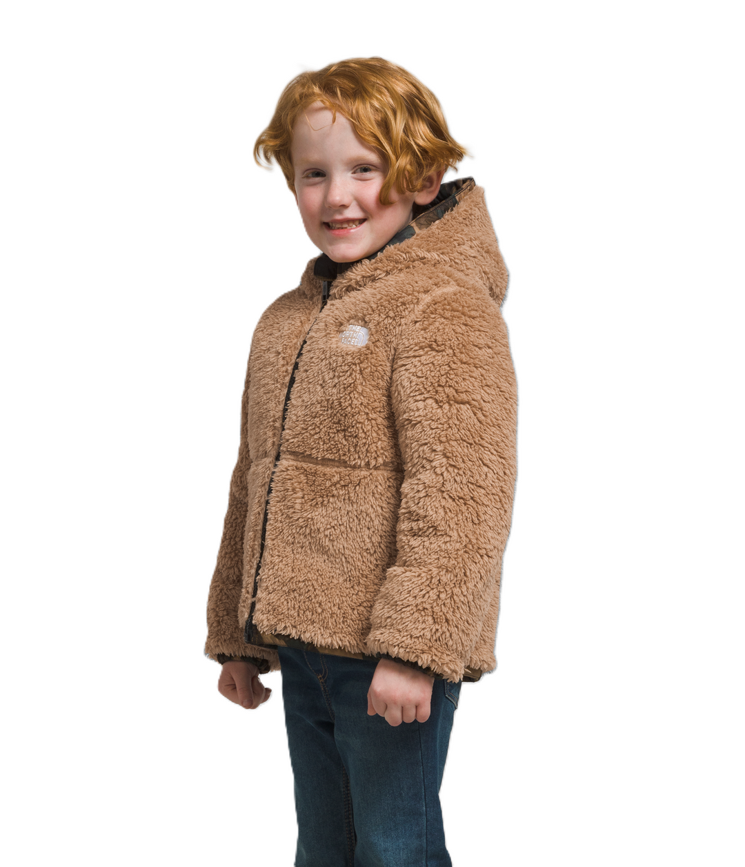 The North Face Kids' Reversible Mt Chimbo Full Zip Hooded Jacket (Utility Brown Camo Texture Small Print)