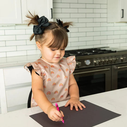 Tiny Twinkle Mess-Proof Ruffle Apron Bib (Boho Rainbow)