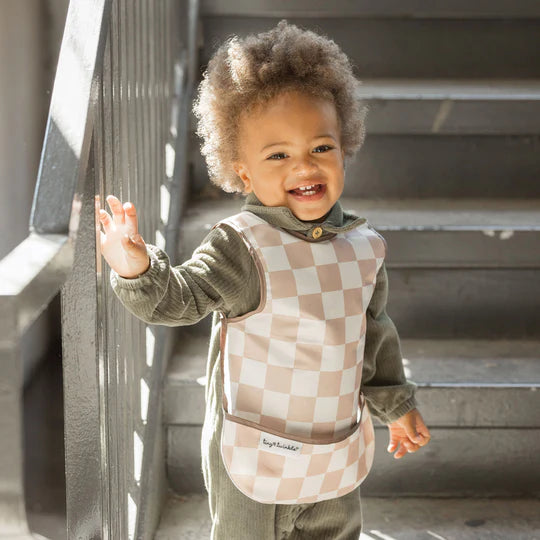 Tiny Twinkle Mess-Proof Apron Bib (Brown Checkers)