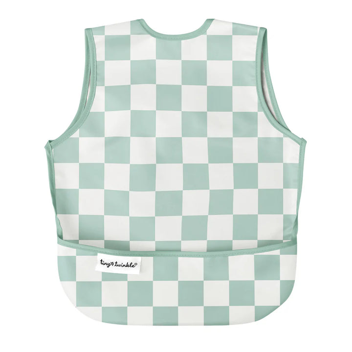 Tiny Twinkle Mess-Proof Apron Bib (Sage Checkers)