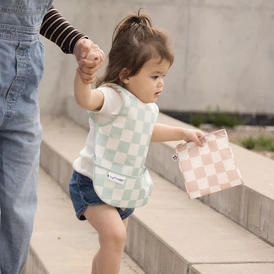 Tiny Twinkle Mess-Proof Apron Bib (Sage Checkers)