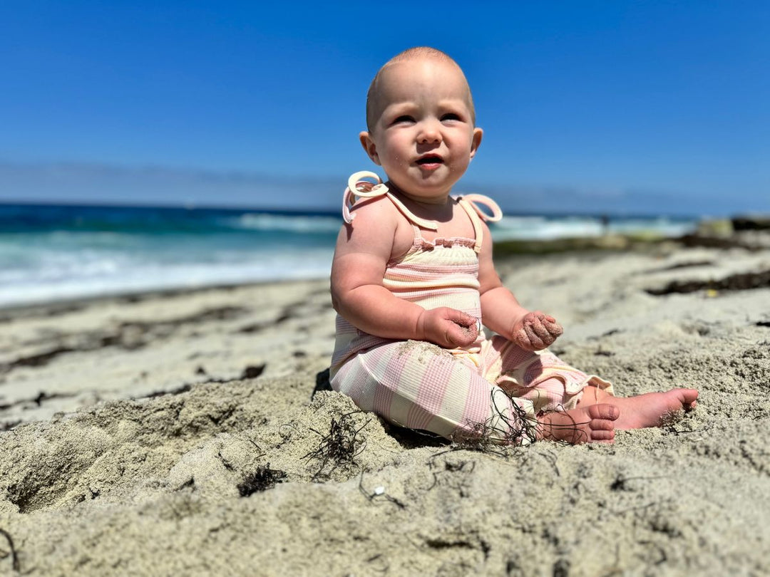 Vignette Victoria Romper (Light Pink Stripe Rib)