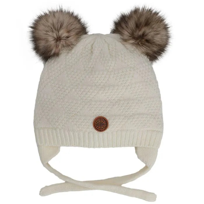 Calikids W2400 Soft Touch Knit 2 Pom-Pom Hat (Snow)