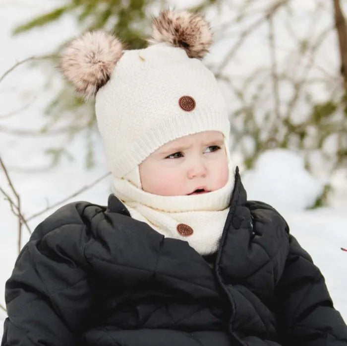 Calikids W2400 Soft Touch Knit 2 Pom-Pom Hat (Snow)