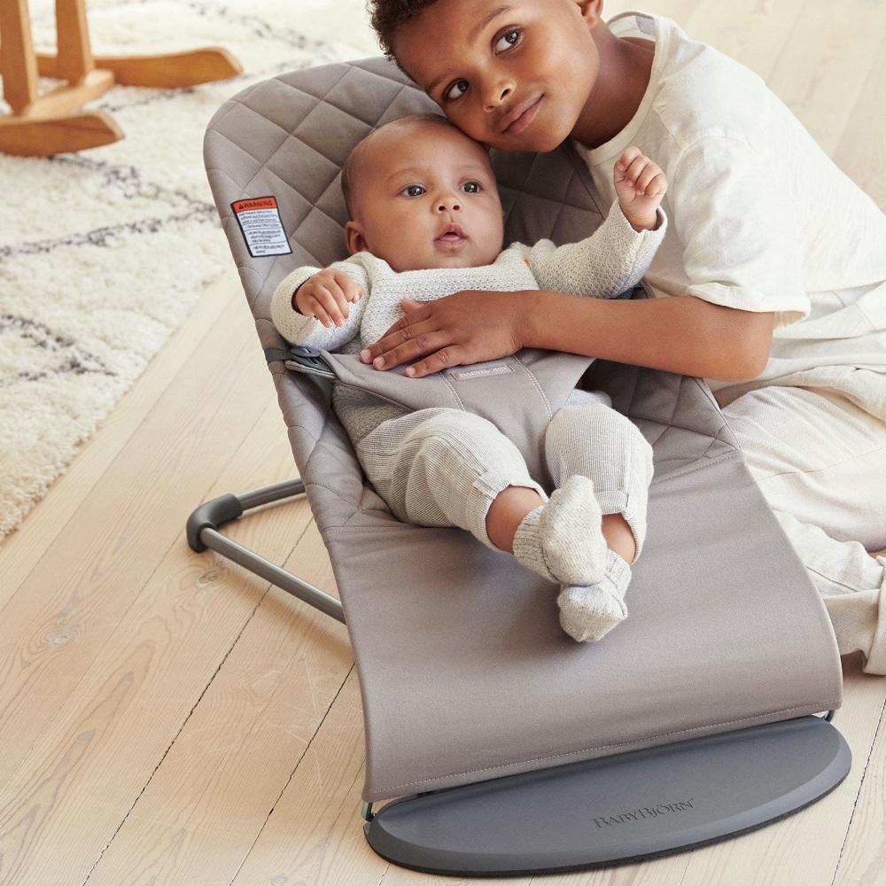 Baby Bjorn Bouncer Bliss Cotton Classic Quilt (Sand Grey/Dark Grey Frame)-Gear-Baby Bjorn-023751 SG-babyandme.ca