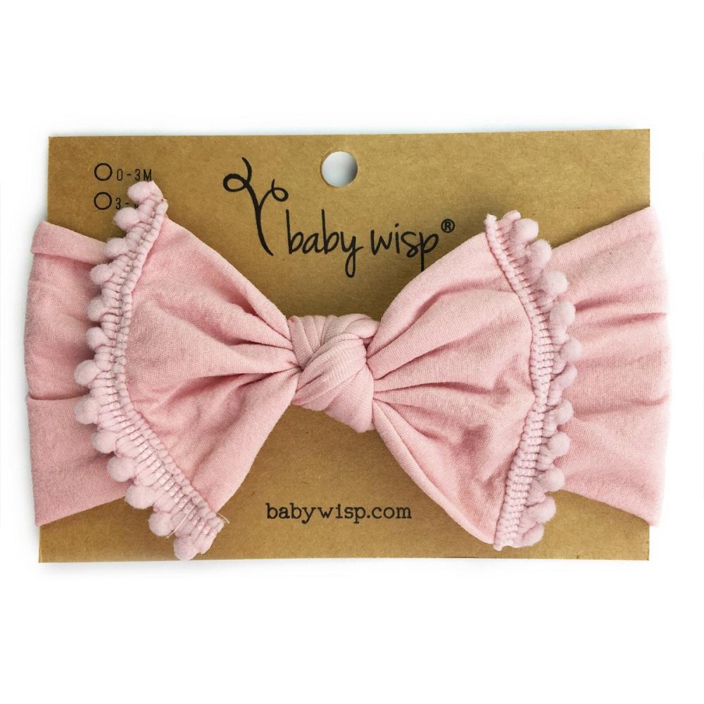 Baby Wisp Nylon Pom Pom Trim Headband-Apparel-Baby Wisp-Dusty Rose-025472 DS-babyandme.ca