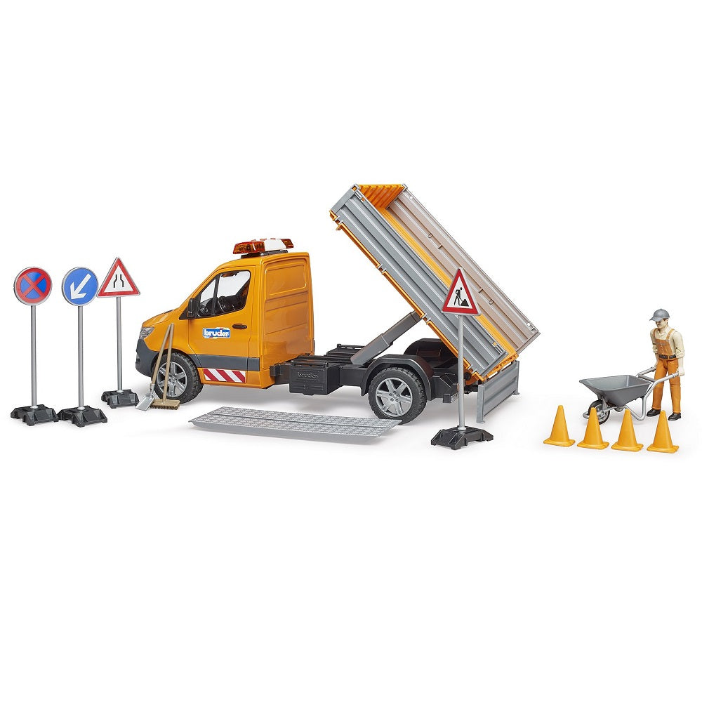 Bruder MB Sprinter Municipal Vehicle with Light & Sound, Worker, & Accessories-Toys & Learning-Bruder-030885-babyandme.ca