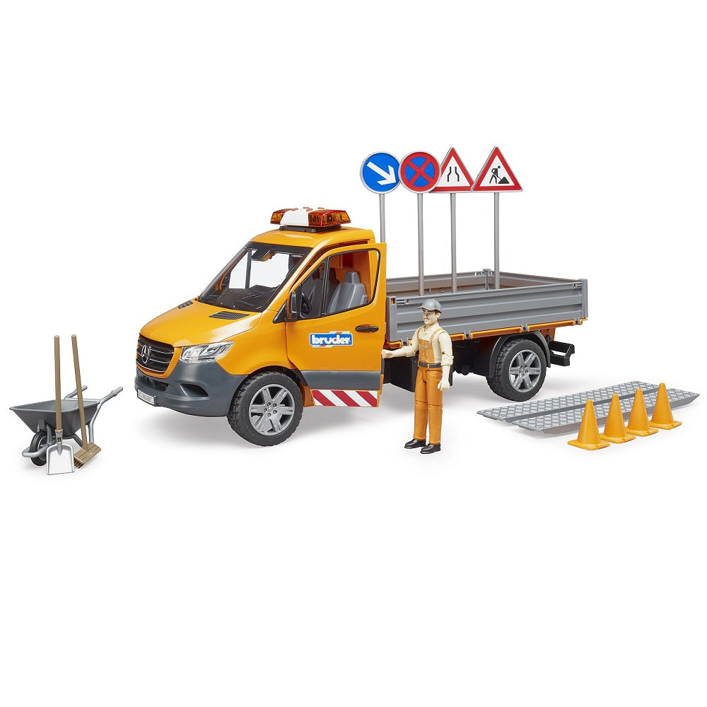 Bruder MB Sprinter Municipal Vehicle with Light & Sound, Worker, & Accessories-Toys & Learning-Bruder-030885-babyandme.ca