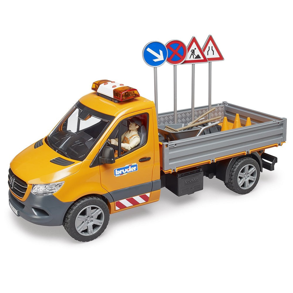 Bruder MB Sprinter Municipal Vehicle with Light & Sound, Worker, & Accessories-Toys & Learning-Bruder-030885-babyandme.ca