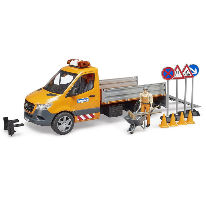 Bruder MB Sprinter Municipal Vehicle with Light & Sound, Worker, & Accessories-Toys & Learning-Bruder-030885-babyandme.ca