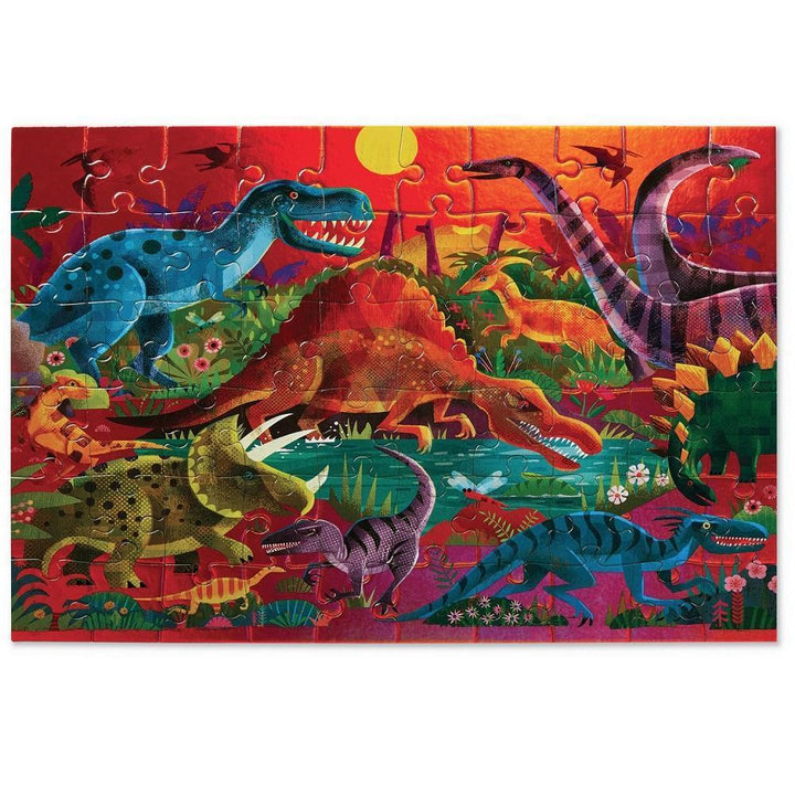 Crocodile Creek 60-Piece Foil Puzzle (Dazzling Dinosaurs)-Toys & Learning-Crocodile Creek-028263 DD-babyandme.ca