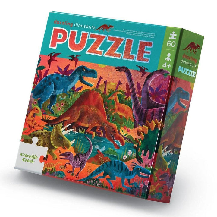 Crocodile Creek 60-Piece Foil Puzzle (Dazzling Dinosaurs)-Toys & Learning-Crocodile Creek-028263 DD-babyandme.ca