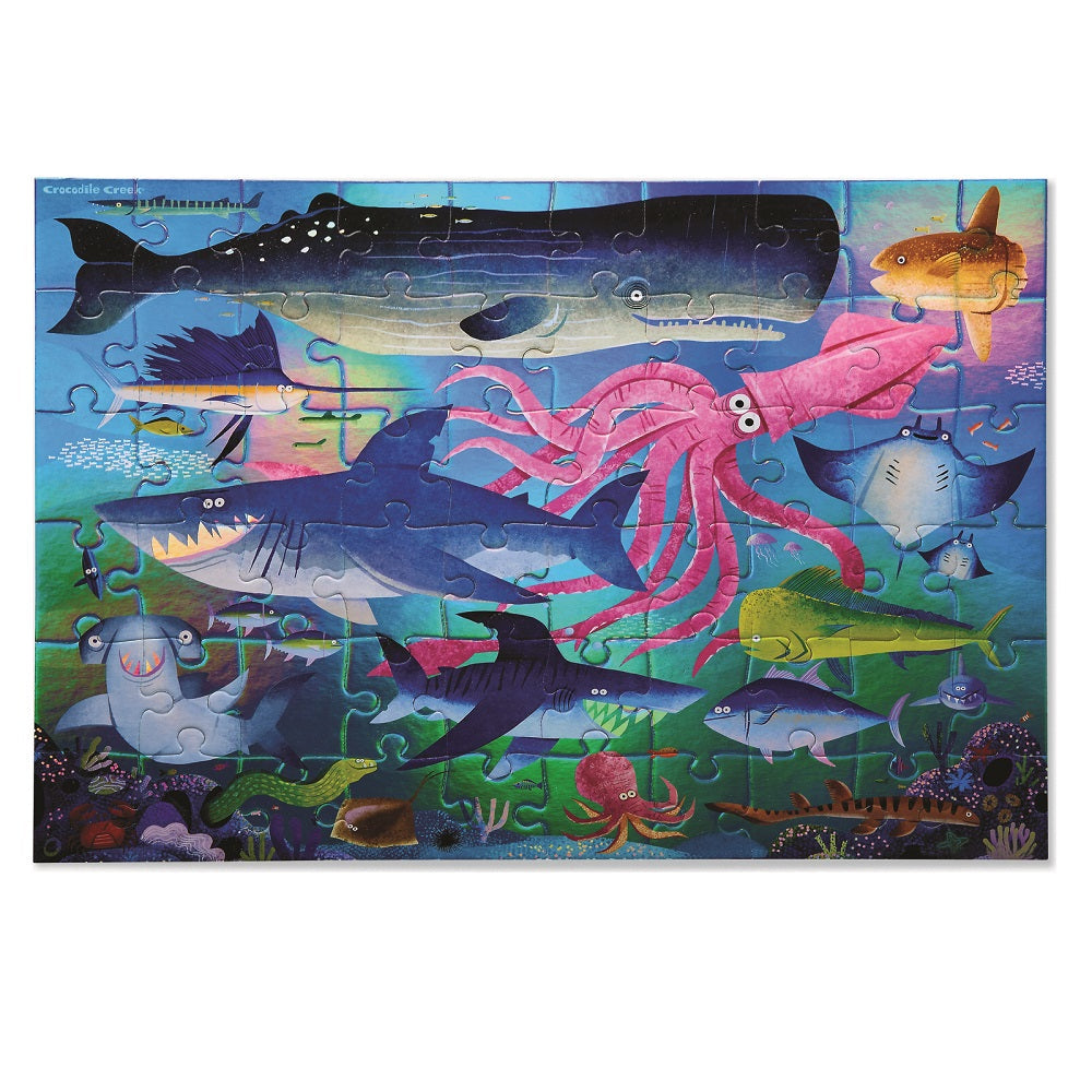 Crocodile Creek 60-Piece Foil Puzzle (Shimmering Shark)-Toys & Learning-Crocodile Creek-028263 SS-babyandme.ca