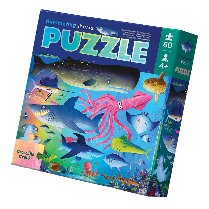 Crocodile Creek 60-Piece Foil Puzzle (Shimmering Shark)-Toys & Learning-Crocodile Creek-028263 SS-babyandme.ca