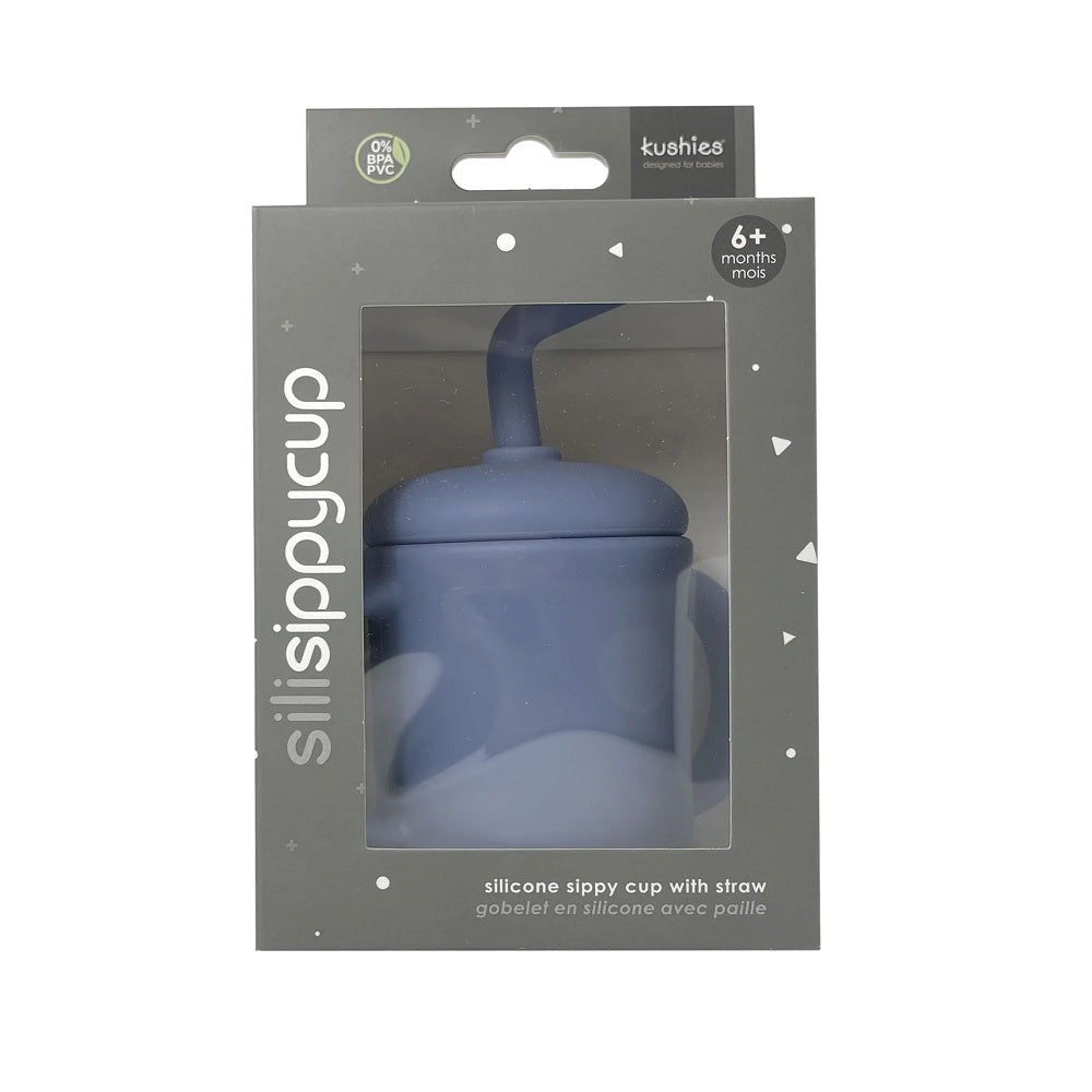 Kushies SiliSippy Cup with Straw (Mineral Blue)-Feeding-Kushies-031666 MB-babyandme.ca