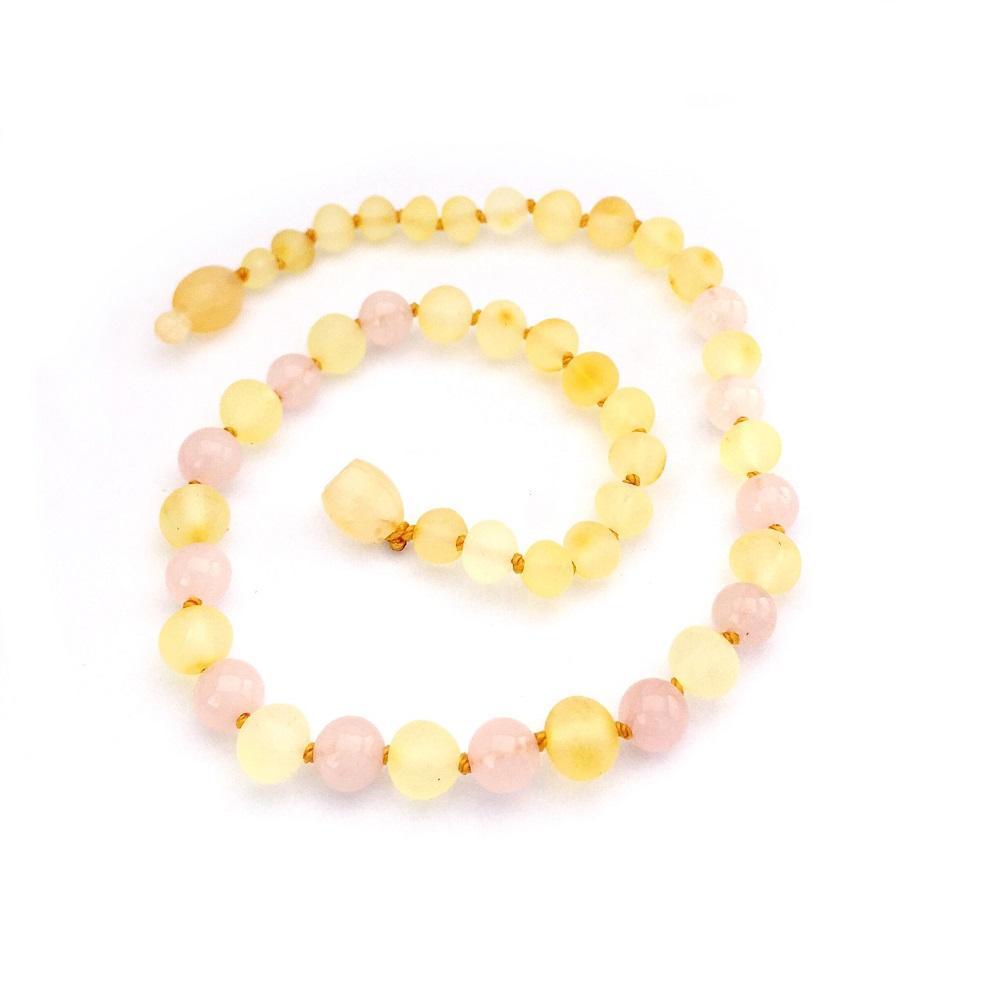 Momma Goose Baltic Amber Teething Necklace (Raw Lemon & Rose Quartz)-Health-Momma Goose-007819 LR-babyandme.ca