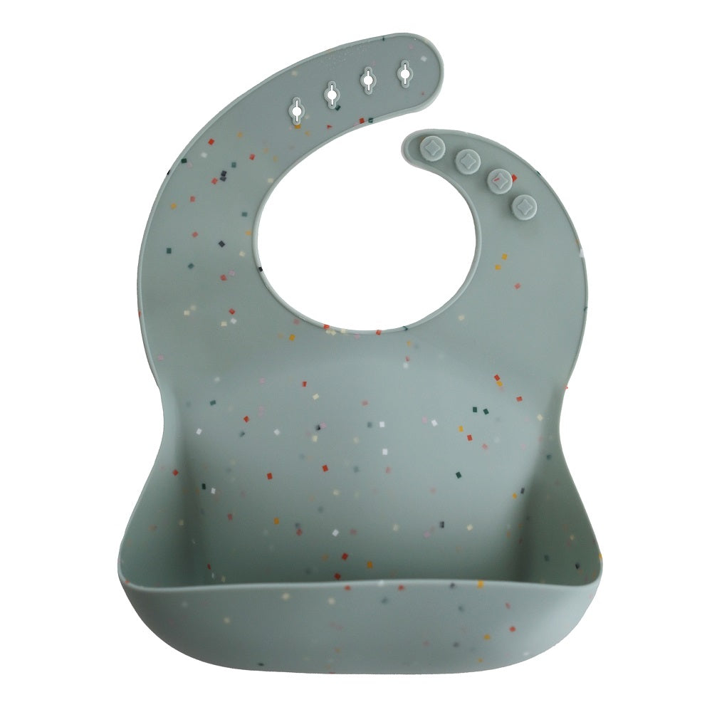 Mushie Silicone Baby Bib (Cambridge Blue Confetti)-Feeding-Mushie-028661 CC-babyandme.ca