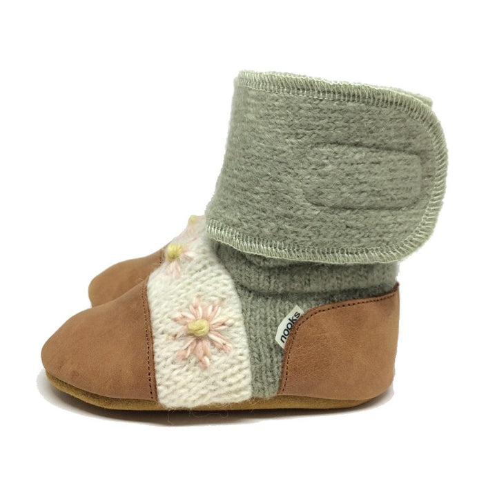 Nooks Design Embroidered Felted Wool Booties (Sage)-Apparel-Nooks Design--babyandme.ca