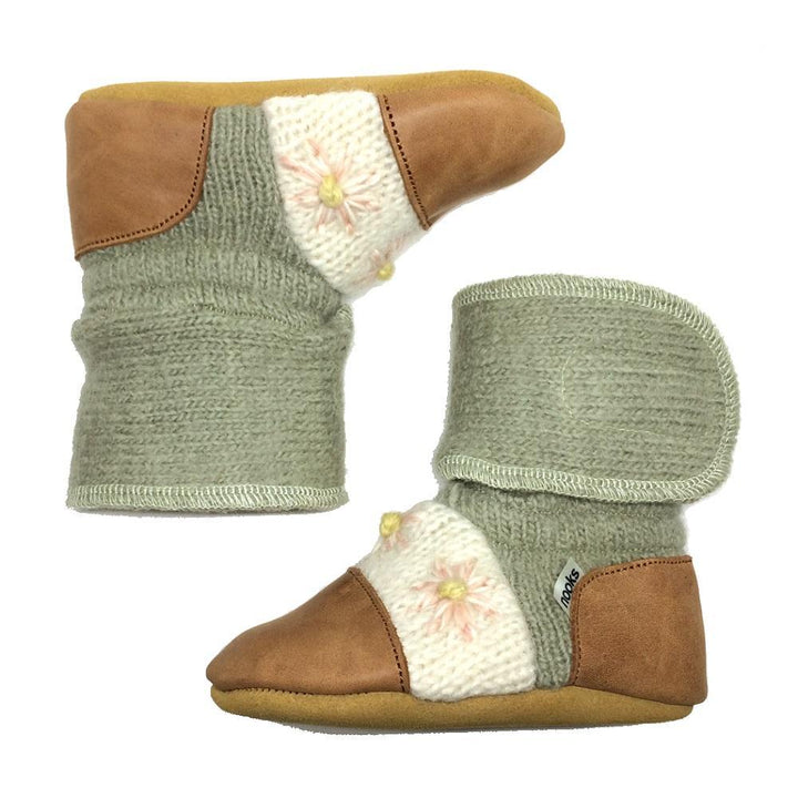 Nooks Design Embroidered Felted Wool Booties (Sage)-Apparel-Nooks Design--babyandme.ca